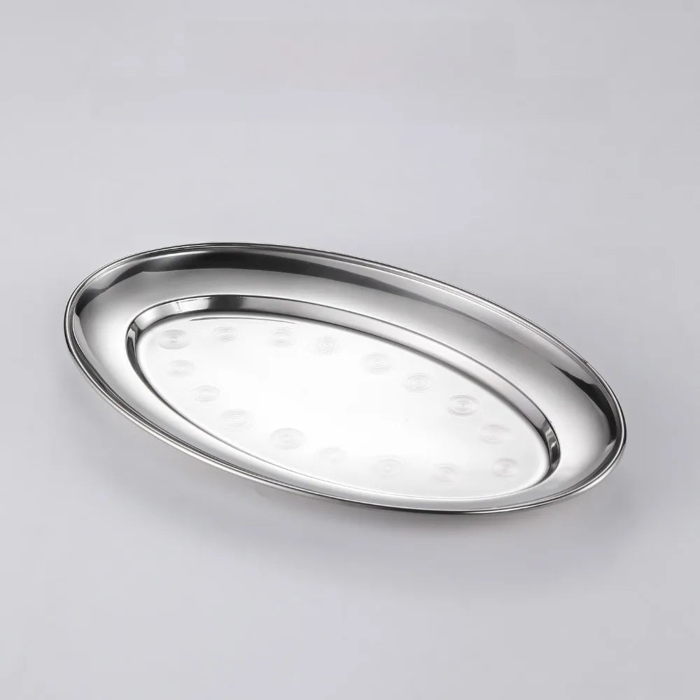 Stainless Steel Oval Fish Plate – Shallow Serving Tray Multi-Size