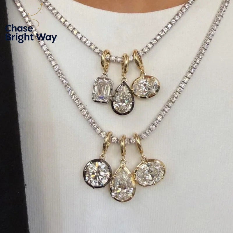 Women's Dainty CZ Pendant Necklace | Mixed Metal Bead Chain