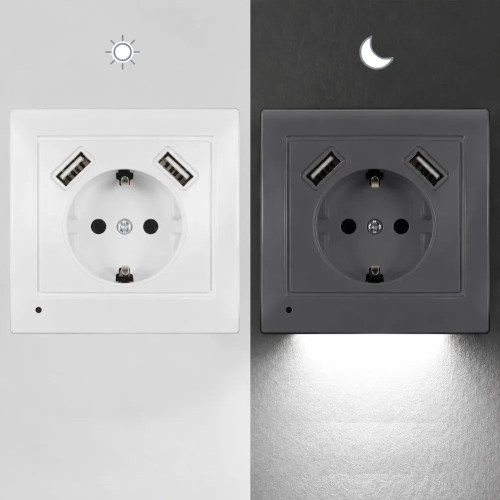 EU Schuko Wall Socket with Dual USB Ports – 5V 2A Charger