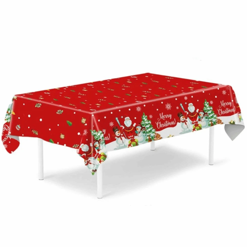 Christmas Disposable Tablecloth – Santa & Elk PE Table Cover