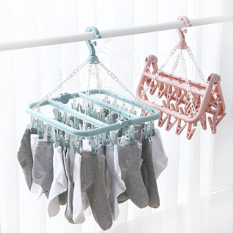 32-Clip Foldable Laundry Drying Hanger for Socks & Underwear