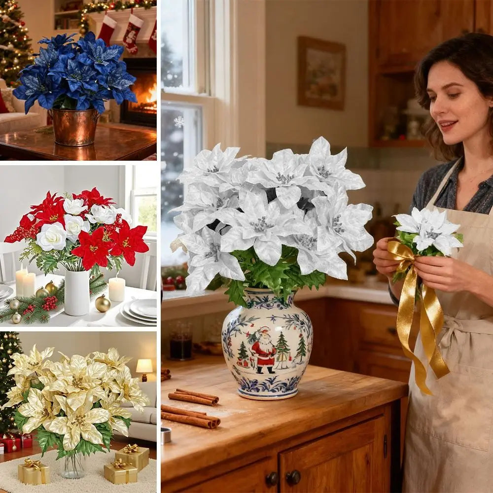 Gold & Red Artificial Christmas Flower Bouquet | DIY Xmas Decor