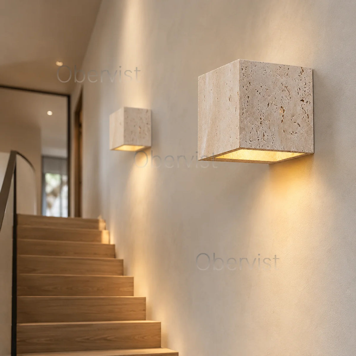 Square Yellow Travertine Outdoor Wall Sconce – IP65 Stone Lamp