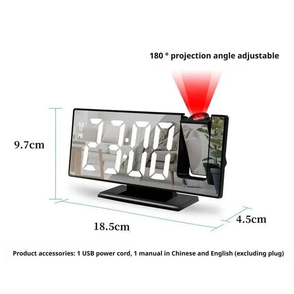 Projection Alarm Clock – LED Mirror Display, Temp & USB Power