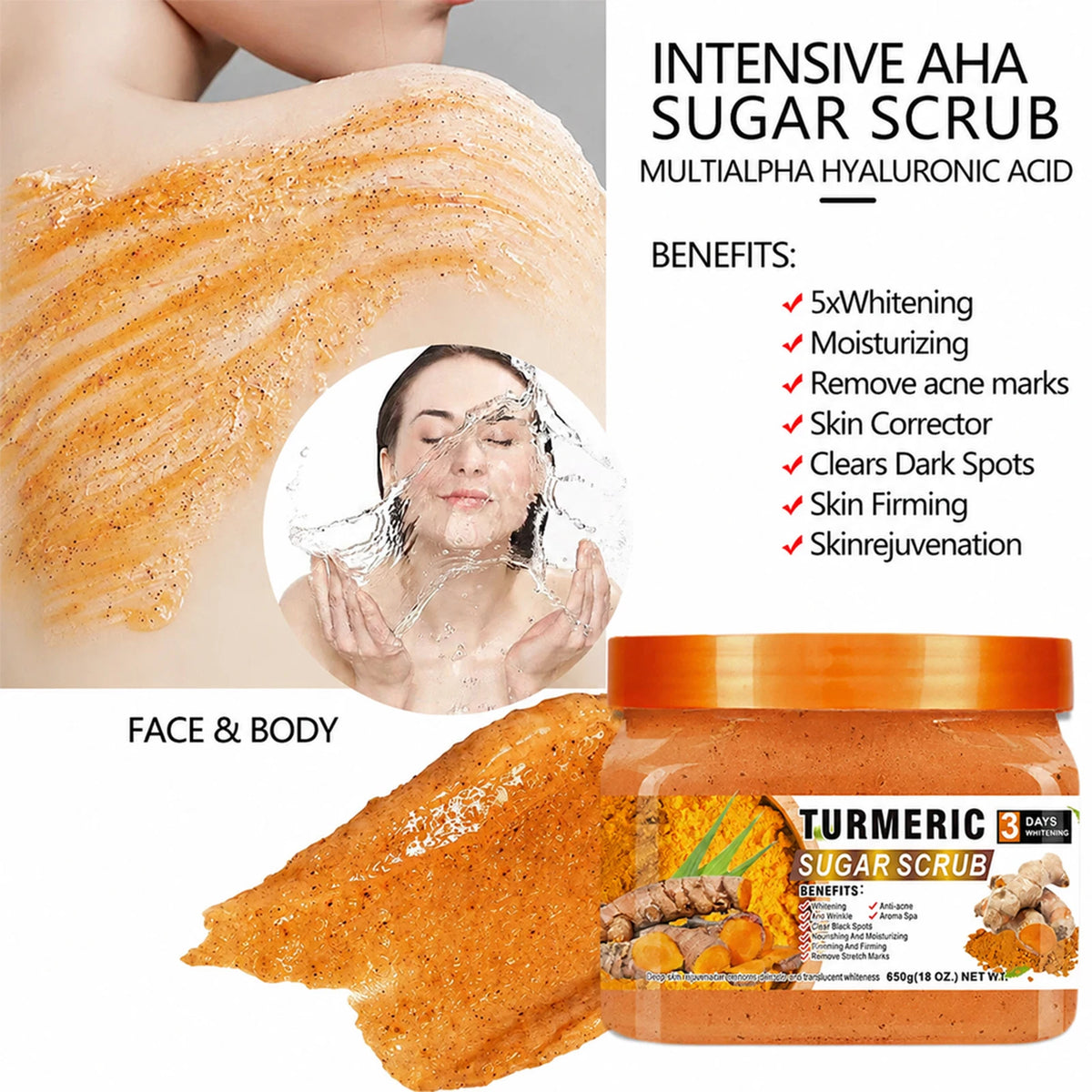 Turmeric Sugar Body Scrub 650g – Natural Brightening Exfoliator