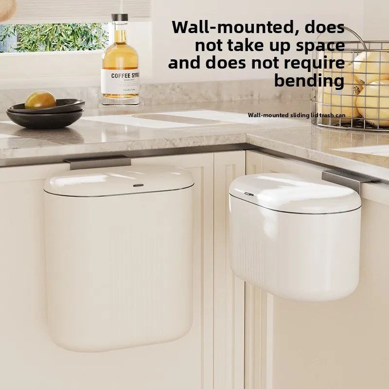 Wall-Mounted Slide-Open Trash Can – Kitchen & Bathroom Bin
