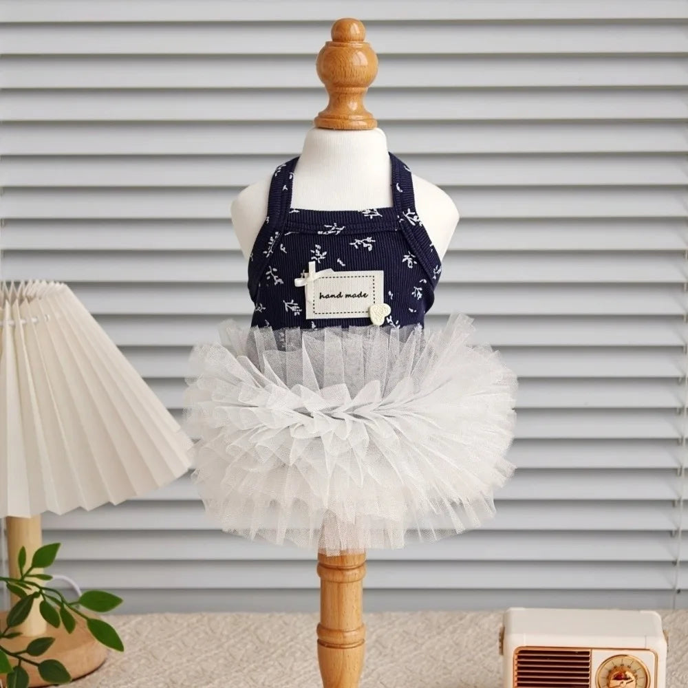 Korean Style Small Flower Dog Princess Dress | Breathable Cotton