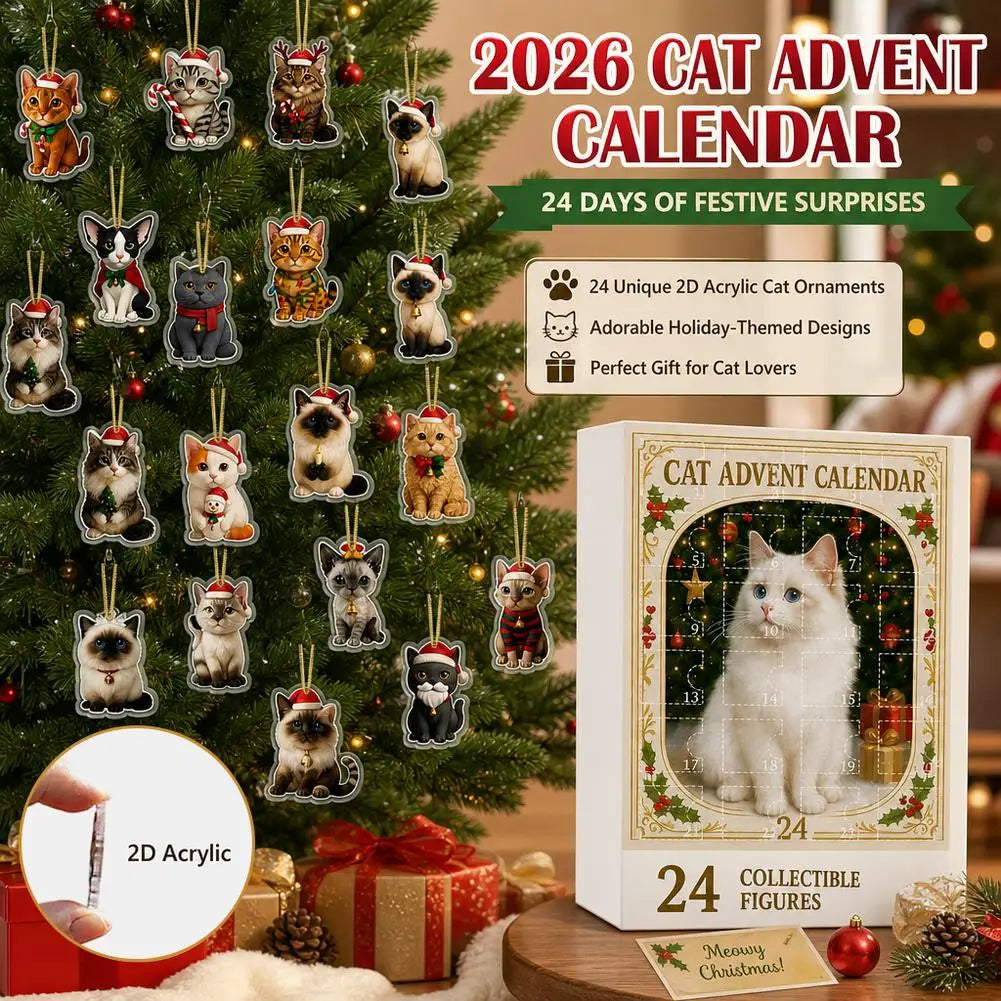 24-Pc Acrylic Cat Advent Calendar – Christmas Ornaments Set