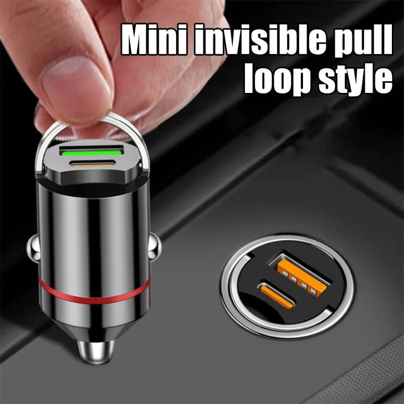 Dual Port Car Charger PD 30W + QC3.0 Fast Charging 12–24V