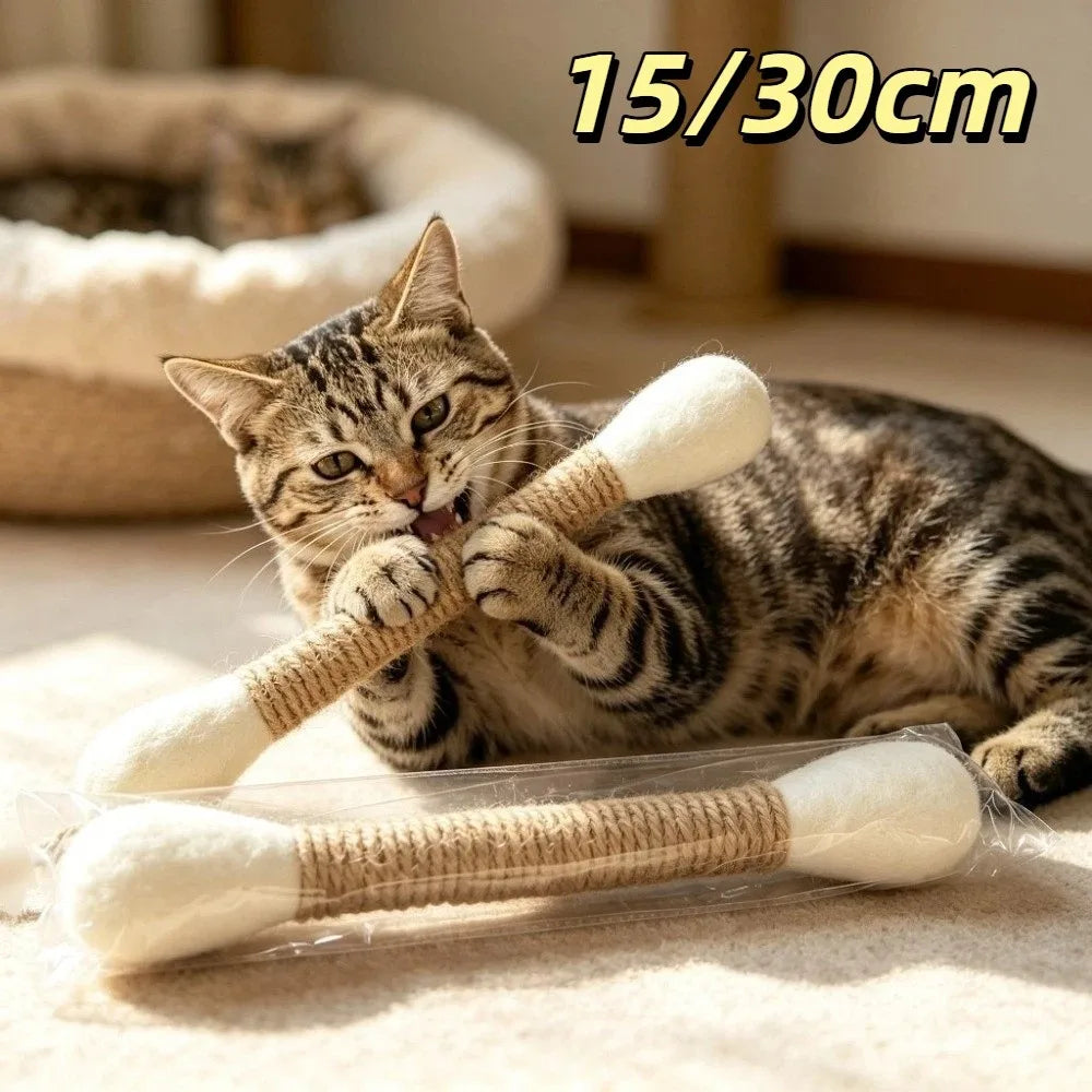 Large Cat Kick Stick – Hemp Rope Fleece Interactive Cat Toy