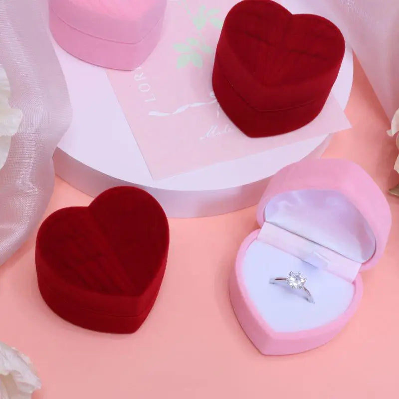 Velvet Flocked Ring Box – Rose Heart Jewelry Gift Case