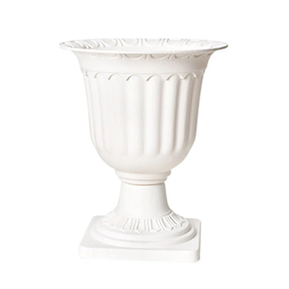 Roman Pedestal Flower Vase Planter – White Plastic Set of 2
