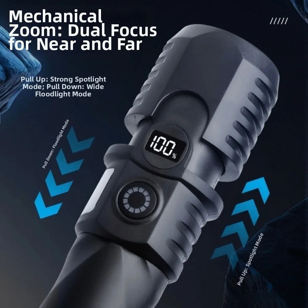 Zoomable USB Rechargeable LED Flashlight with Side Light
