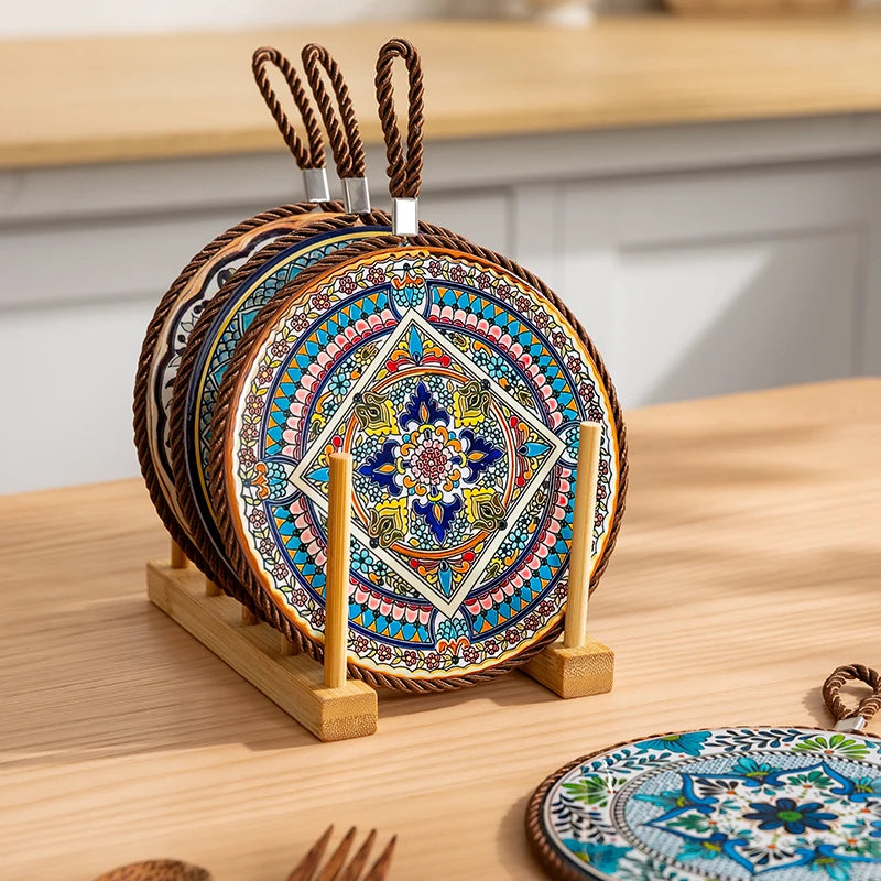 Vintage Ceramic Trivet Mat – Heat Resistant Non-Slip 17cm Round