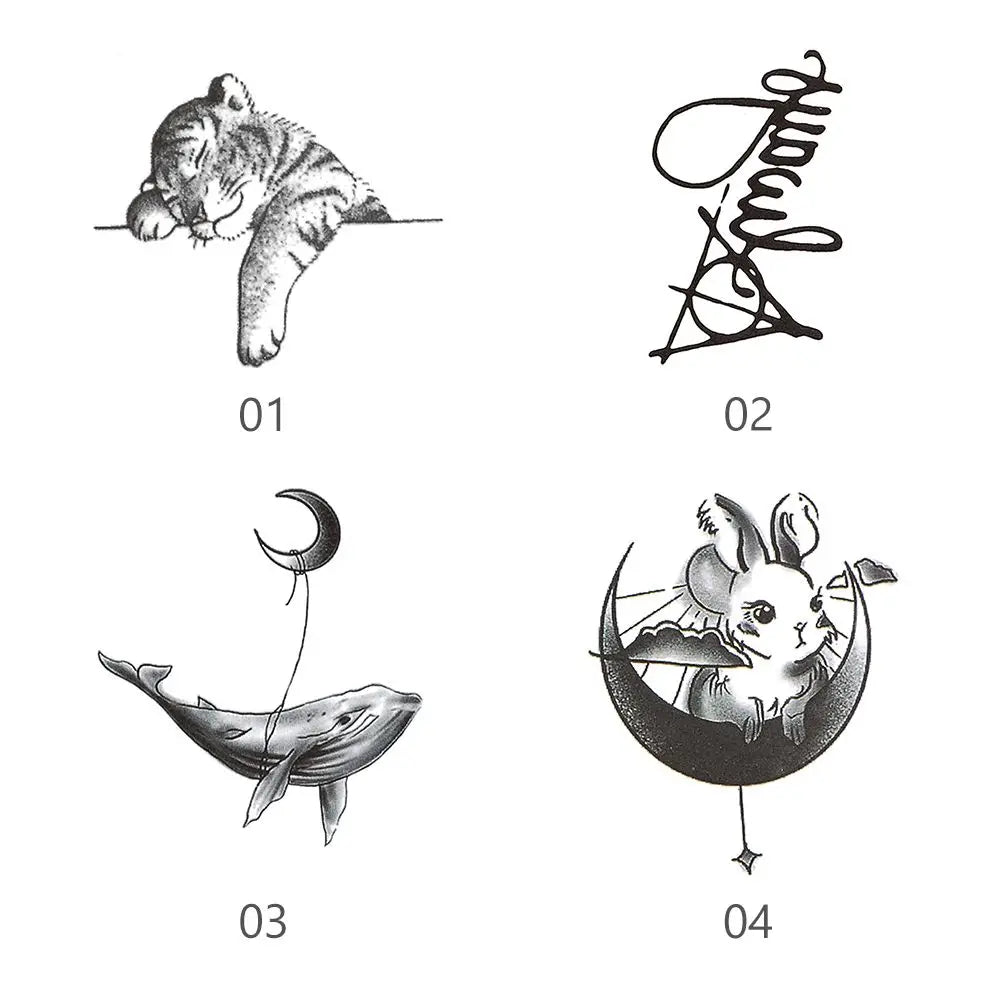 Moon & Tiger Temporary Tattoo Stickers – Unisex Body Art