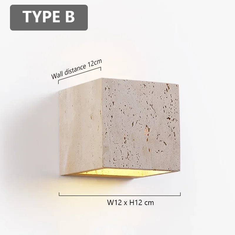 Square Yellow Travertine Outdoor Wall Sconce – IP65 Stone Lamp
