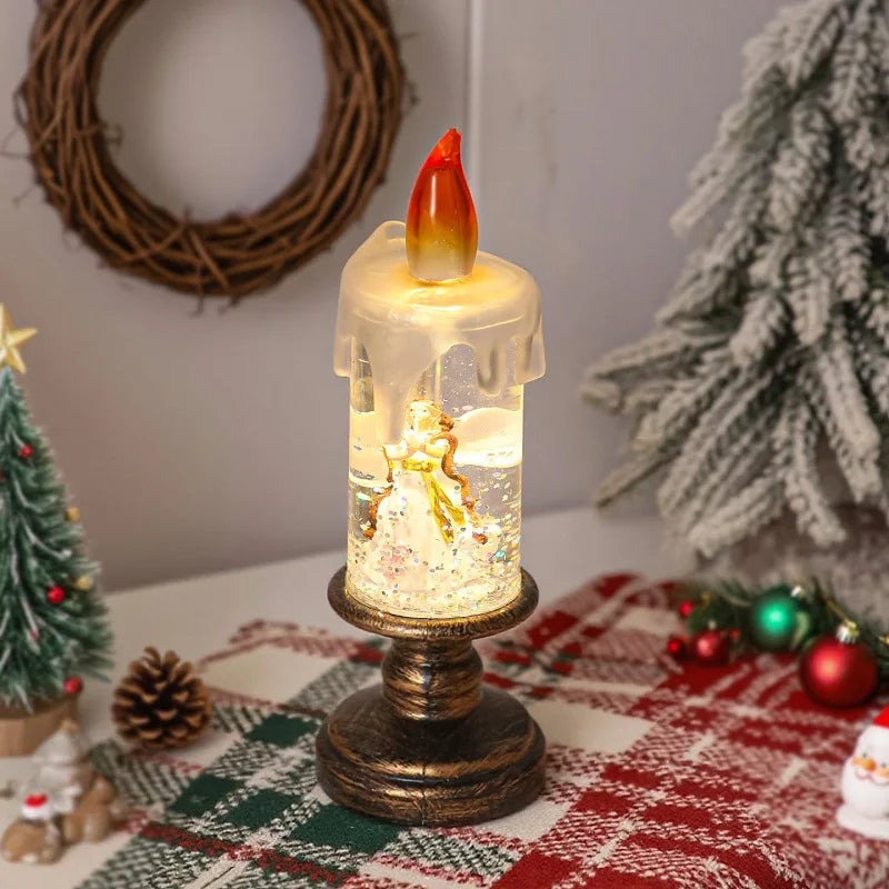 Water-Filled Snow Globe Candle Lamp – Christmas Night Light