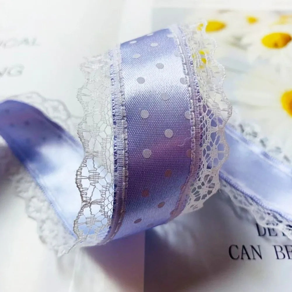 Polka Dot Satin Ribbon 4cm Wide – 10 Yards White Lace Trim