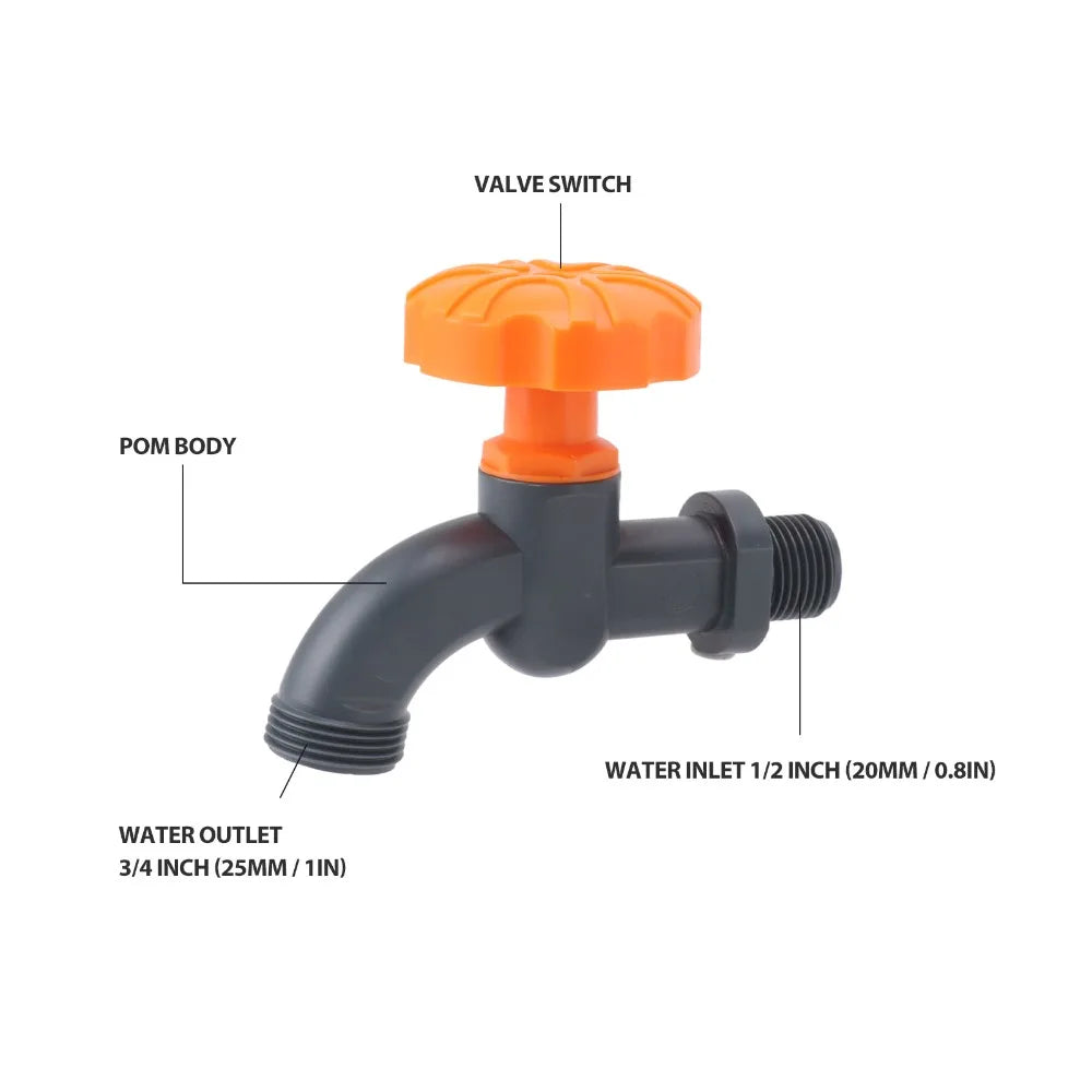 POM Plastic Garden Hose Bibb 3/4" Outlet – Large Handle & Nozzle