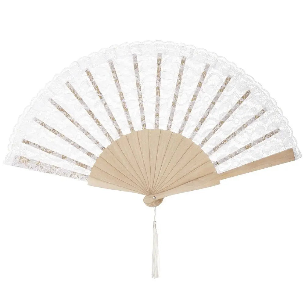 Vintage Chinese Lace Folding Fan – Floral Wood Hand Fan & Tassel