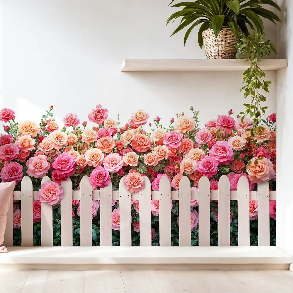 Multicolor Flower Fence Wall Sticker – Self-Adhesive Decal