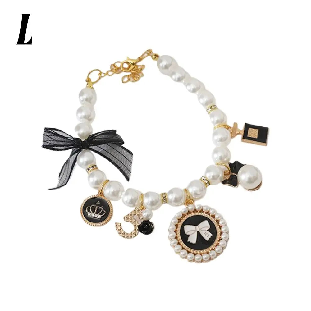 Pet Pearl Collar Bow Pendant – Princess Necklace Cats & Dogs