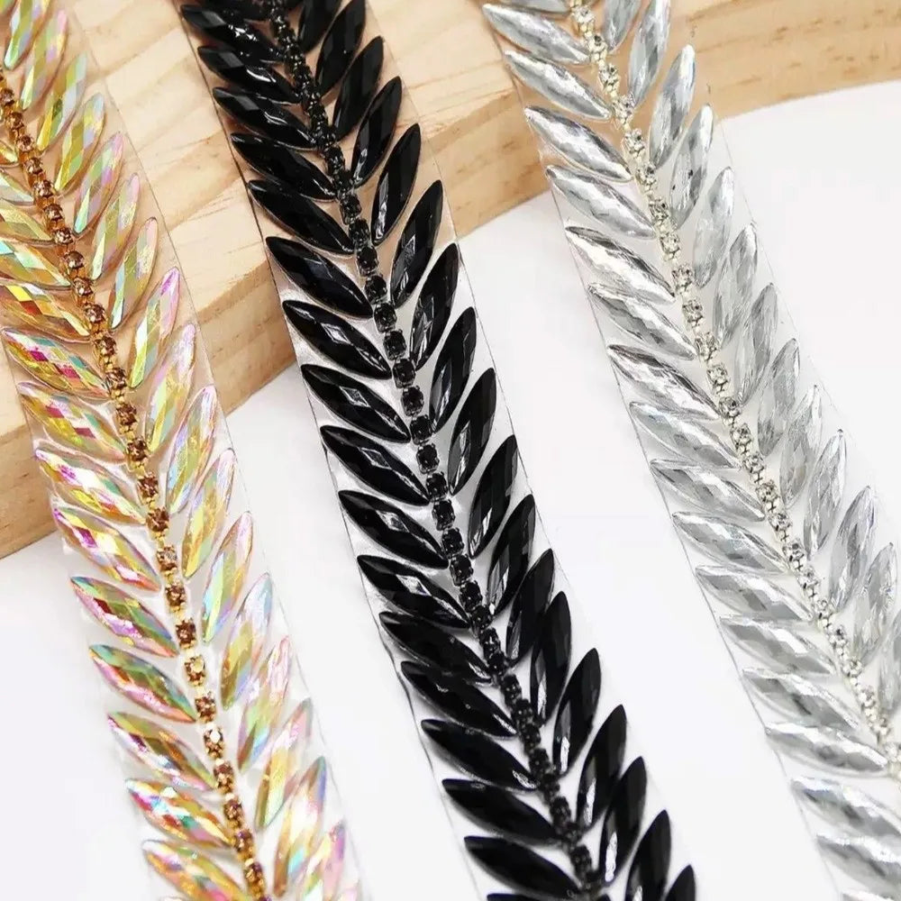 Iron-On Rhinestone Ribbon Trim – 1 Yard DIY Crystal Decor