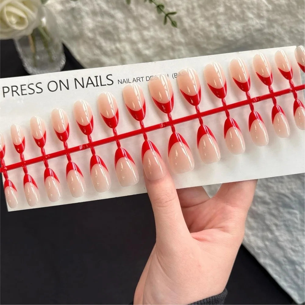 30-Piece Almond Press On Nails – Matte Nude & Glossy Finish