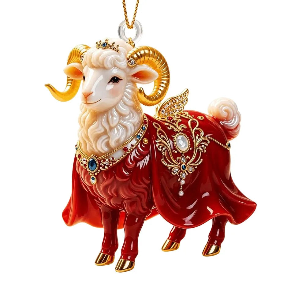Rhinestone Goat Hanging Ornament – Acrylic Holiday Pendant