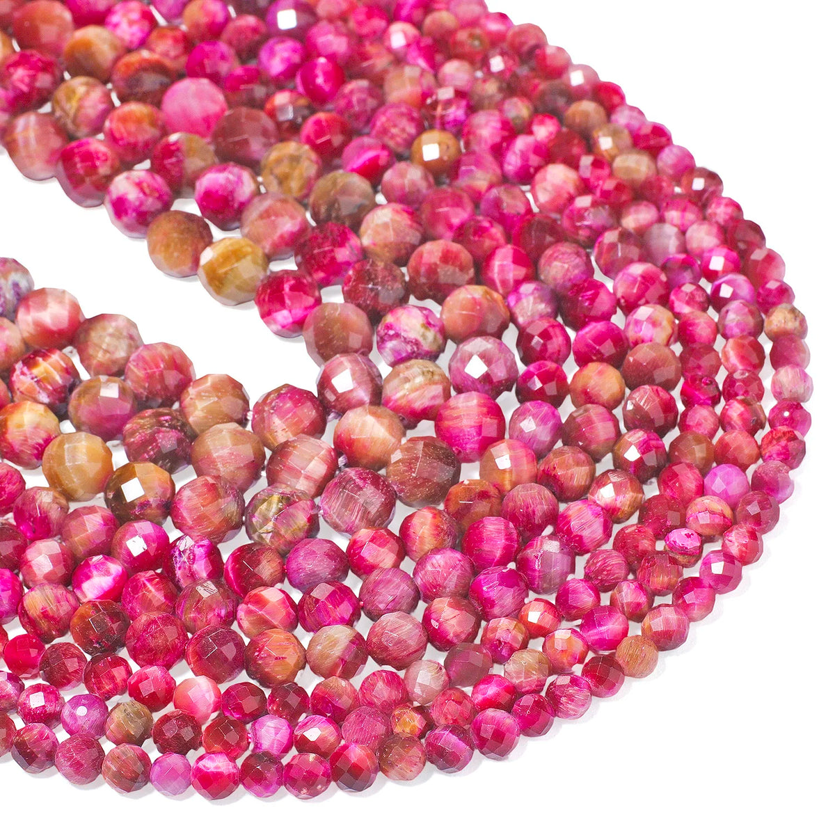 Rose Red Tiger Eye Stone Beads – AAA Faceted Round Loose Spacer