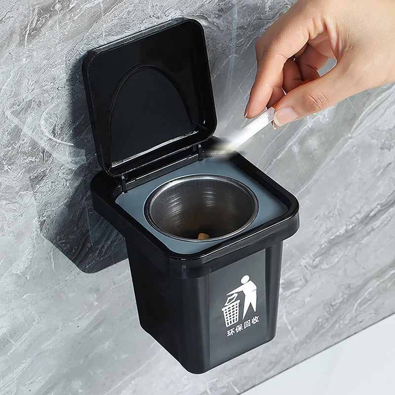 Wall-Mount Stainless Steel Ashtray with Lid | Anti-Fly Ash