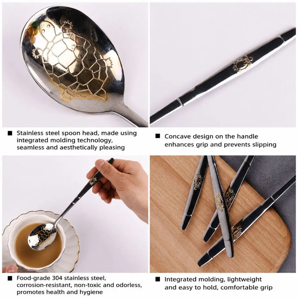 Gold-Plated Tortoise Shell Stainless Steel Dessert Spoon
