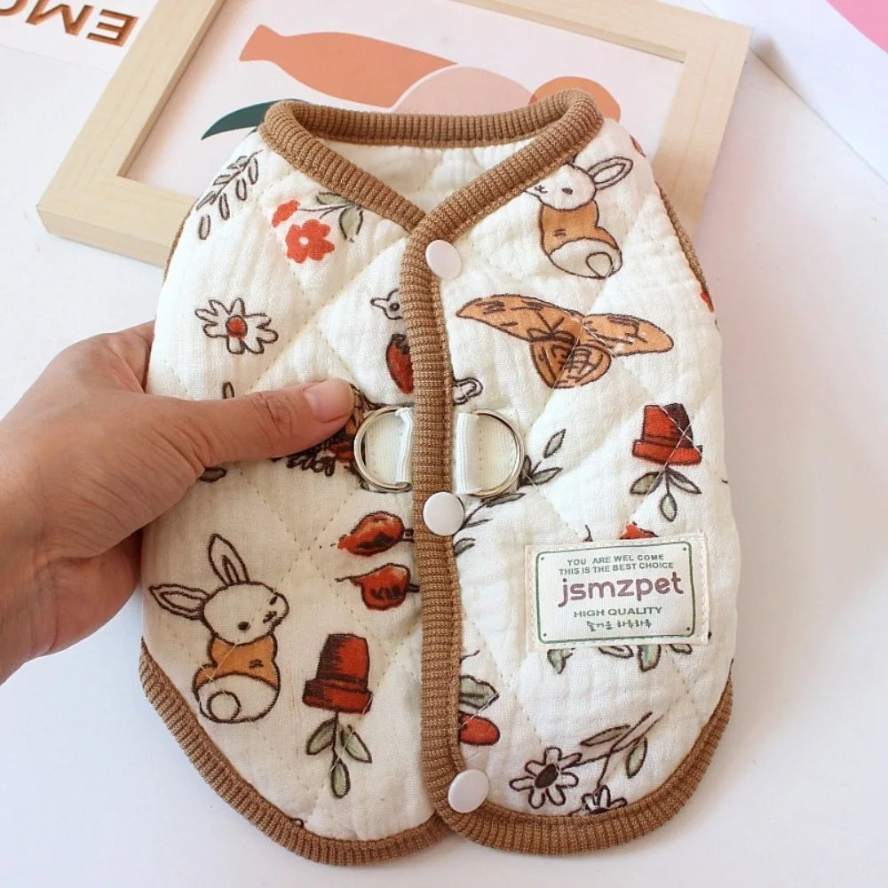 Cute Rabbit Print Dog Jacket – Winter Velvet Puppy Coat