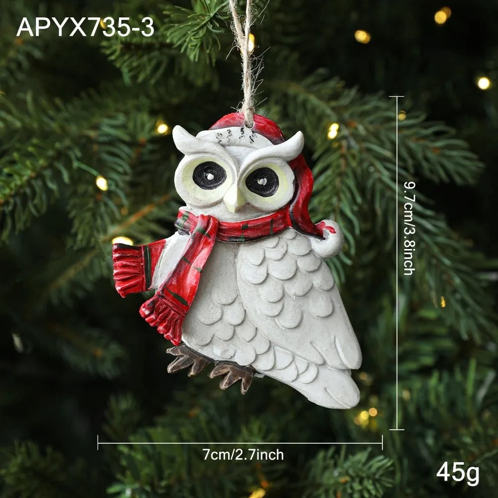 Resin Owl Christmas Ornament with Jute Rope – Vintage Style
