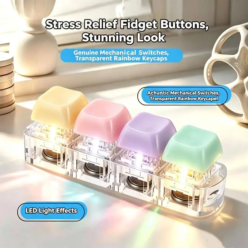 Mechanical Keyboard Fidget Keychain – LED Light-Up Press Toy