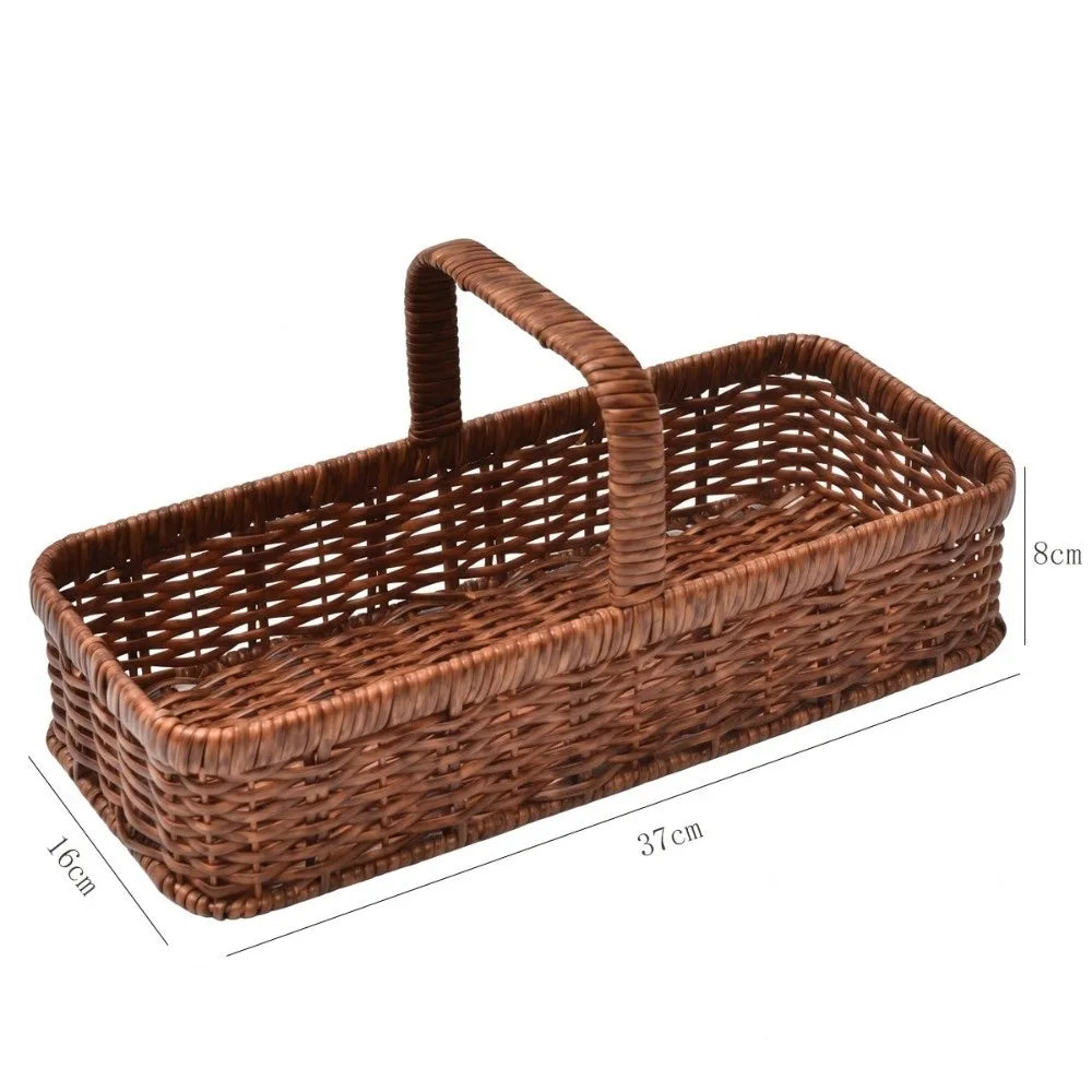 Woven Plastic Rattan Rectangular Basket – Fruit & Serving