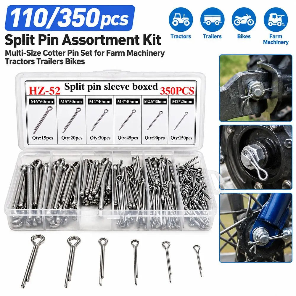 Carbon Steel Cotter Split Pin Assortment Kit – 110 or 350 Pcs