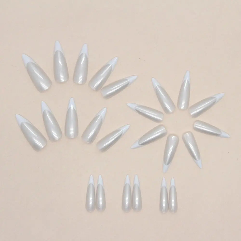 Long Stiletto Press-On Nails – French Aurora Heart Tips 24pc