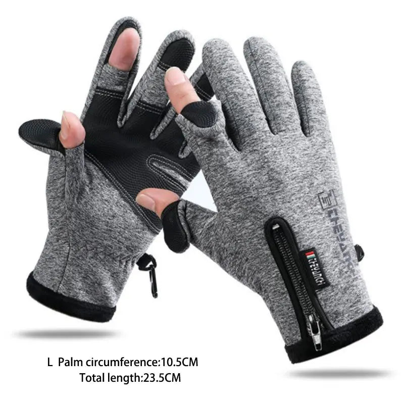 Winter Fishing Gloves 2-Finger Flip Waterproof Fleece Cycling