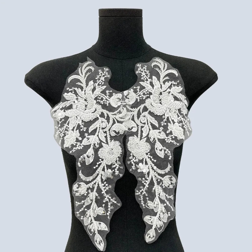Beaded Sequin Floral Mesh Embroidery Applique Patch – 1 Pair