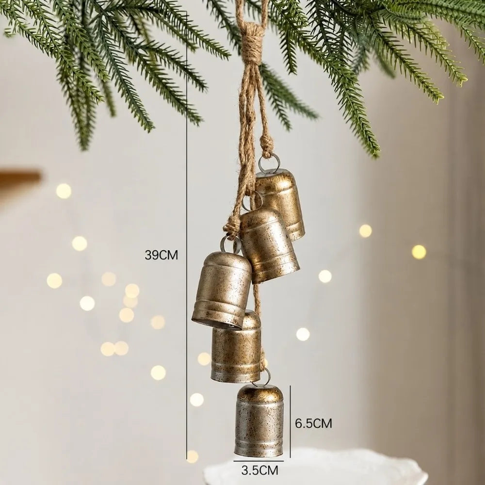Vintage Iron Christmas Bell Ornament | Rustic Jute Rope Cluster