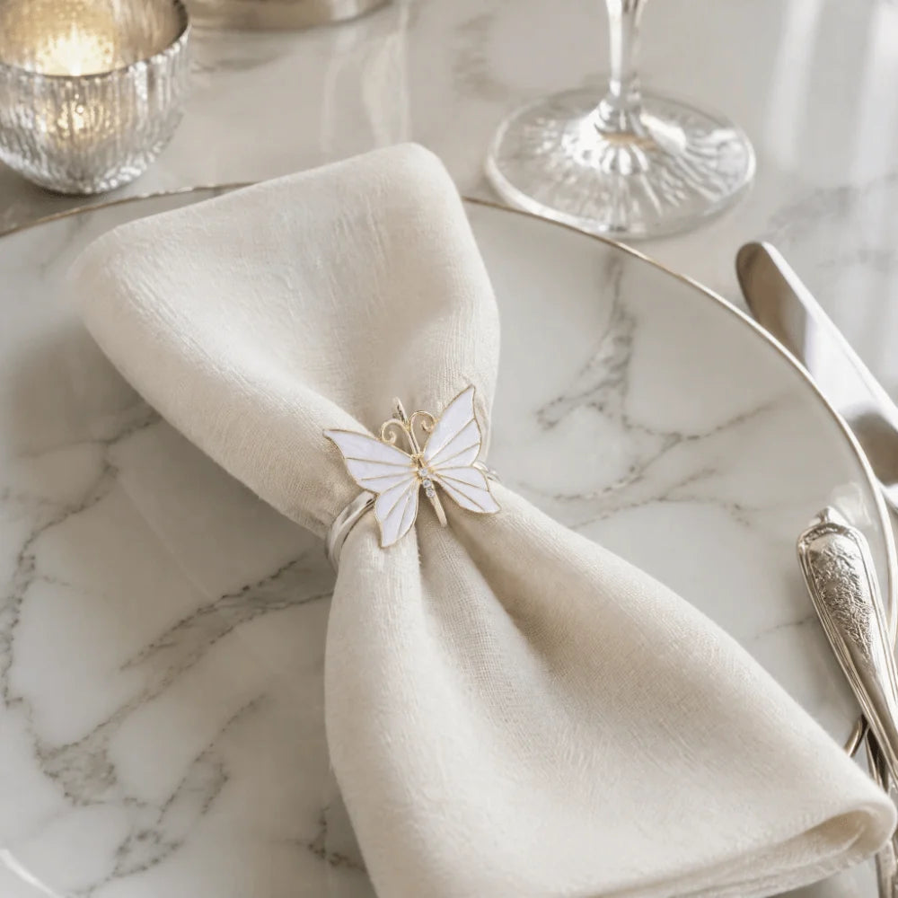 Butterfly Napkin Rings Set of 6 – White Alloy Table Décor