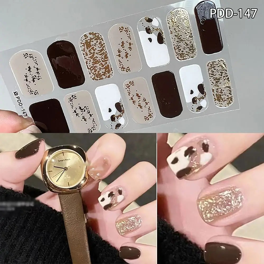 Semi-Cured Gel Nail Stickers – 14 Floral Full Cover Strips