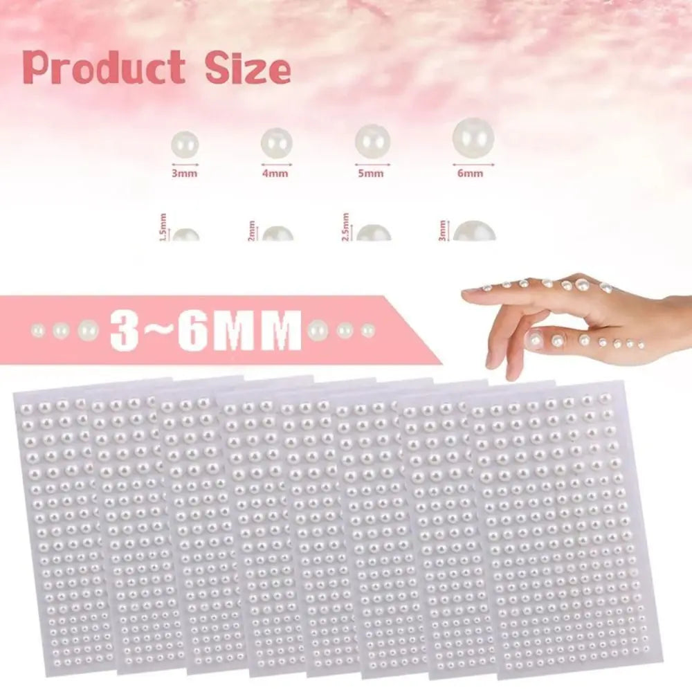 Self-Adhesive Beige Pearl Stickers – Mix 3/4/5/6mm Hair & Face