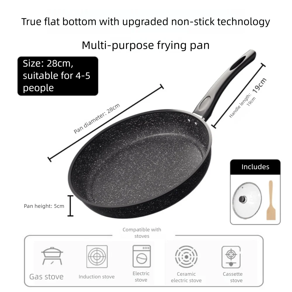 Stone Nonstick Frying Pan with Glass Lid | 22–28cm Skillet