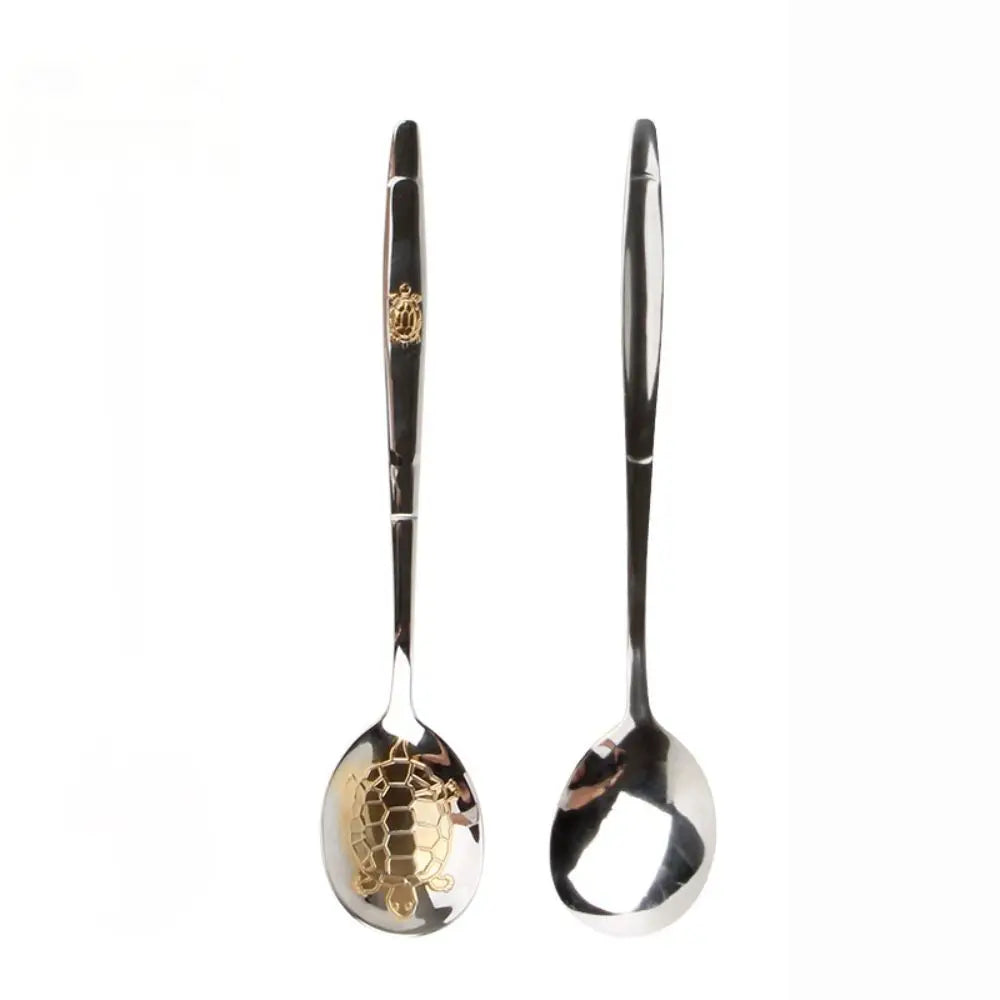 Gold-Plated Tortoise Shell Stainless Steel Dessert Spoon