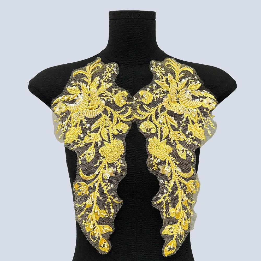 Beaded Sequin Floral Mesh Embroidery Applique Patch – 1 Pair