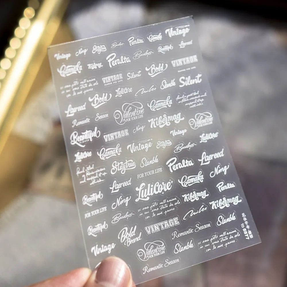 3D Embossed Letter Nail Stickers – Black & White Art Decals