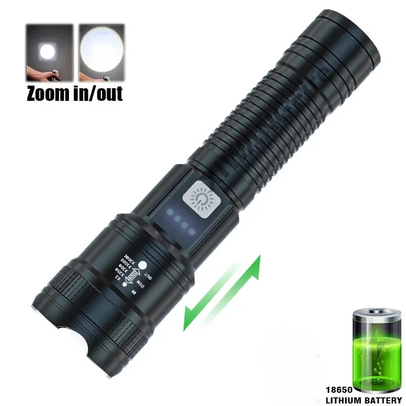 Zoomable LED Flashlight – 1200mAh USB-C Rechargeable Torch