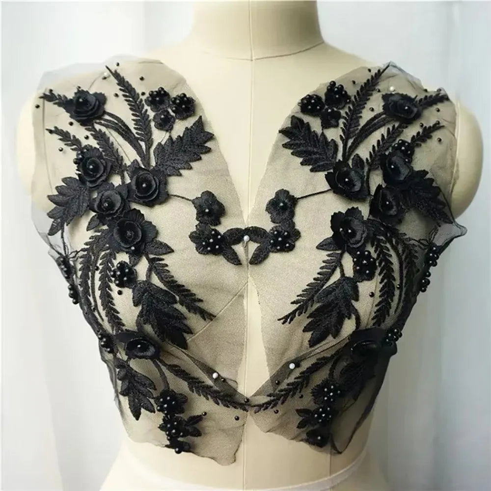 3D Flower Tassel Lace Appliqué Patch – Bridal Sew-On 2pc